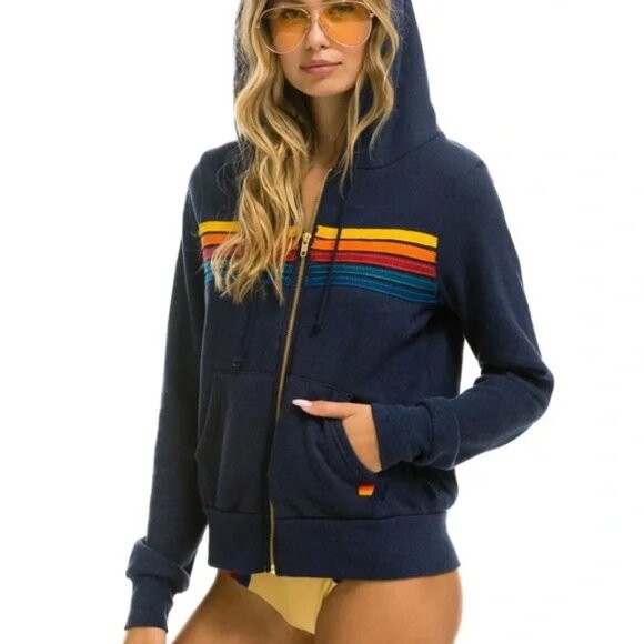 Aviator Nation Tops - 1. Aviator Nation 5 Stripe Hoodie In Navy